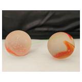 (2) Frosted Orange Ribbon Jumbo Marbles