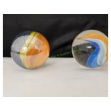 (2)Clear Yellow, Blue, Orange Ribbon Jumbo Marbles