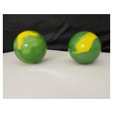 (2) Green & Yellow Swirl Jumbo Marbles