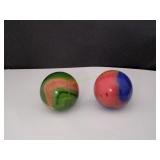 (1)Orange-Green/(1)Blue-Orange Swirl Jumbo Marbles