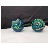 (2) Blue & Green Swirl Jumbo Marbles