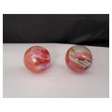(2) Clear Orange & White Ribbon Jumbo Marbles