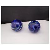 (2) Blue & White Swirl Jumbo Marbles
