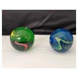 (1)Blue/Green&(1)Green/Yellow Swirl Jumbo Marbles