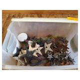 Tote of Small Cast Iron and Wood Decorative Stars