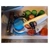 Tote of Reuseable Plastic Cups, Tableclothes&More