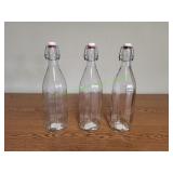 (3) Clear Glass Swing-Top Bottles