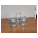 (2) Clear Glass Hinged Lid Storage Jars w/ Vase