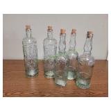 (5) Vtg Style Embossed Glass Wine Bottles w/ Cork