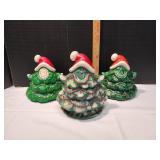 (3) Vtg Ceramic Smiling Christmas Trees