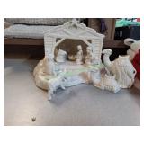 Porcelain Nativity Manger Scene w/ Figures