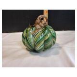 5" Green/Gold Handblown Pumpkin