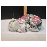 Vtg Asian Motif Ceramic Resting Cat