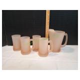 Vtg Tiara Exclusive Frosted Pitcher w/ Mugs