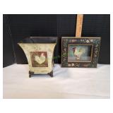 Rooster Metal Vase w/ Rooster Picture