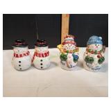 (2) Sets of Snowman Salt & Pepper Shakers