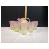 Vtg Two-Tone Glass Tilted Ball Pitcher w/ Tumblers