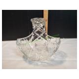 Vtg Heavy Cut Lead Crystal Glass Basket w/ Handle