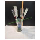 10.5" Crystal Vase w/(6)LongStem Champagne Flutes