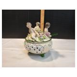 Vtg Porcelain Cherub Trinket Box w/ Lid