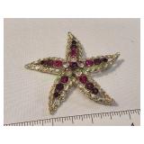 Vtg Coro Pink / Purple Stone Starfish Brooch