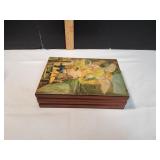 Vtg Wood Trinket Box w/ Jewelry
