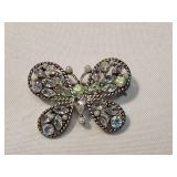 Vtg Rhinestone Butterfly Brooch
