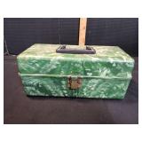 Vtg Green Plastic Tackle Box w/ Tackle & More