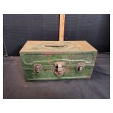 Vtg Green Metal Tackle Box w/ Tackle & More