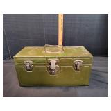 Vtg Green Metal Tackle Box w/ Tackle & More