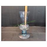 Vtg 10" Blue Bulbous Base Glass Vase