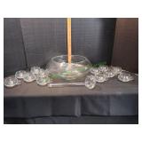 Vtg Riekes Crisa Moderna Glass Punch Bowl Set