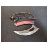 Damascus Curved Knife w/ Sheath