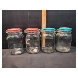 (4) Airtight Glass Storage Jars w/ Hinged Lids