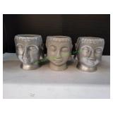 (3) Buddha Face Flower Pots
