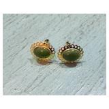 Vtg Gold Tone w/ Oval Green Cabochon Cufflinks