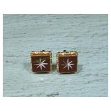 Vtg Brown Stone w/SilverTone Starburst Cufflinks