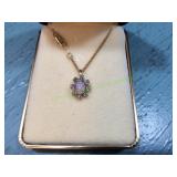 Vtg Gold-Tone Faux Opal/Rhinestone Pendant
