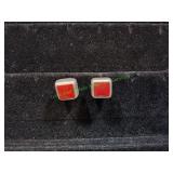 Vtg Mexican Silver w/ Red Stone Earrings