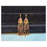 Vtg Gold-Tone Filigree Chandelier Earrings