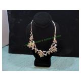 Vtg Coro Pink & White Rhinestone Floral Choker