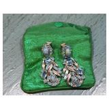 Vtg Hollycraft Blue Gemstone Clip-On Earrings