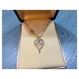 14K Gold Filled Triple White Opal Heart Pendant