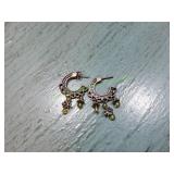 Vtg Hoop Earrings w/ Green Glass Beads