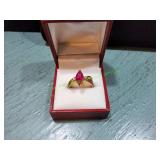 14K Marquise-Cut Red Gemstone Ring, Sz 8.5