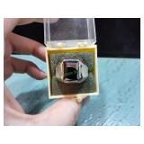 Sterling Silver Rectangle Black Stone Ring, Sz 11