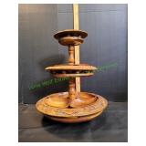 Vtg Hand-Carved 3-Tier Monkey Pod Lazy Susan