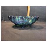 Vtg Blue Indiana Glass Footed Carnival Glass Bowl