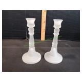 (2) Vtg Frosted Glass Candlestick Holders
