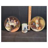 (2) Vtg Norman Rockwall Plates & (1) Mug